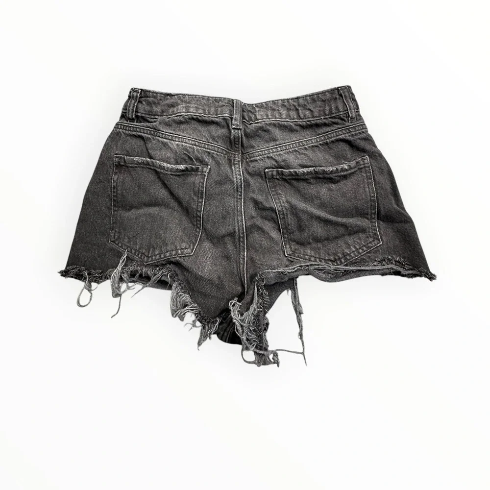 Garage Shorts Womens 05 27 Black Festival Denim Distressed‎ High Rise Raw Hem